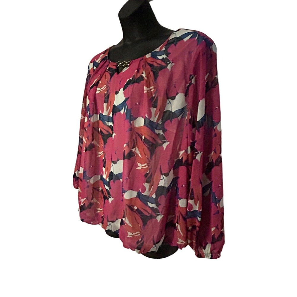 Monroe & Main Chiffon Overlay Pink Floral Blouson Career Dinner Party Guest Top - Picture 7 of 16